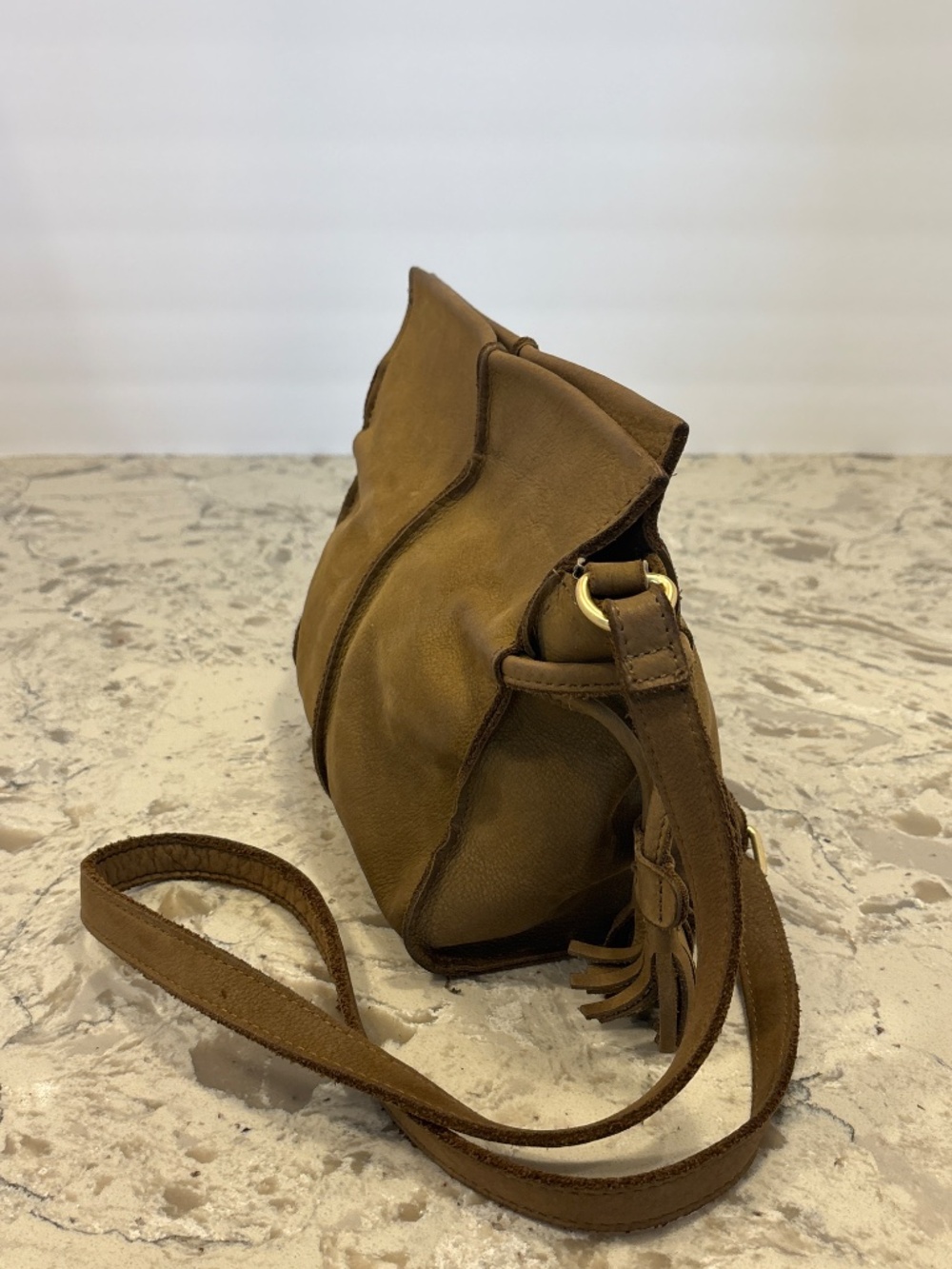 Miss Albright Anthropologie Taupe Leather Crossbody Handbag - Picture 2 of 6